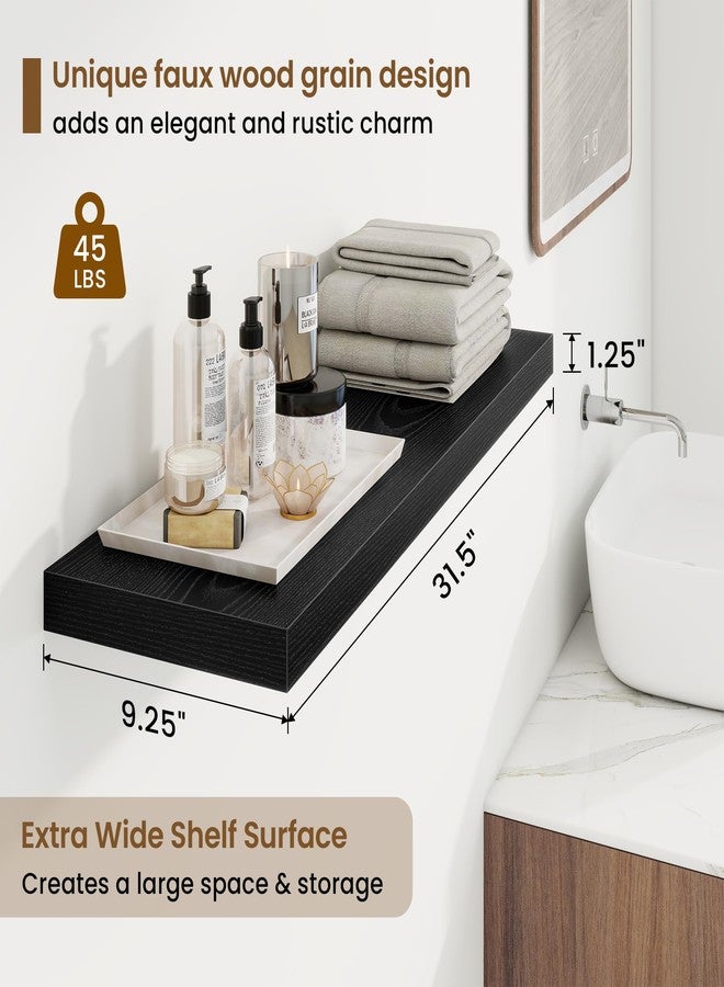 Marsmiles 32in Floating Shelves for Wall, 32"W x 9.25"D x 1.25"H, 2 Pack Long Wall Mounted Engineered Wood Shelves with Invisible Brackets for Living Room, Bedroom, Bathroom, Kitchen Decor and Storage, Black - Image 4